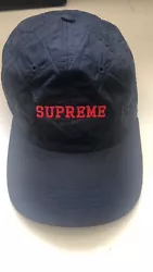 Supreme New York nylon quilted hat FW14 navy red box. Great condition for its age