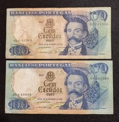 2 billets de 100 Escudos 1978 signature différente