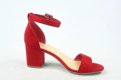 Open toe, single band at vamp. Covered chunky heel. Ankle strap with adjustable buckle. High Heel Style: 4 (approx)....