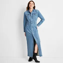 •Universal Thread long-sleeve denim shirtdress •Cotton-blend fabric with added spandex •Front snap closure...