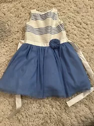 Jona Michelle Size 6 Girl Dress Tulle stripes flower Formal blue Holiday Bin.