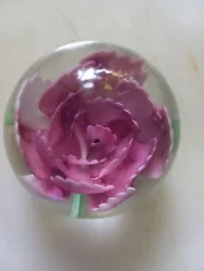 RUSS Berrie Paperweight Art Glass Orb with Light Purple Flower - 2 1/2