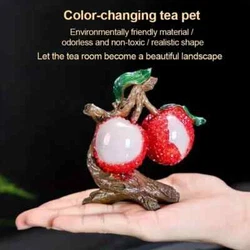 new resin tea pet home table deco color change Litchi tree with 2 fruits leechee  USA Seller