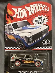 This is a rare Hot Wheels 2018 collector edition 1:64 scale diecast car featuring a 1970 Chevy Blazer. The car is...