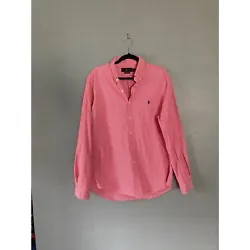 Ralph Lauren mens slim fit pink/white checked long sleeve oxford size x-large. cotton, measures 20