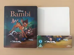 This Zavvi exclusive steelbook of Bambi is used.Enclosed is the blu-ray disc & Disney Reward Points which may not work....