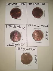 copper pennies bulk lot.  Jewel toned pennies. 1976 to 1982. Beautiful tones. Hard to photograph