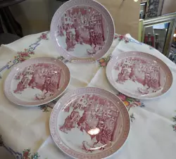 Set of 4 Spode Saint Nick Sleigh Ride Salad Plates for Williams Sonoma Ceramic Red White in great condition.