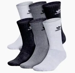 Shoe size Men’s 5-8, women’s 5-10Adidas Athletic Mens Cushioned 6-Pack Crew Compression Socks3 shades of Gray.