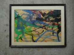 MODERN ABSTRACT WATERCOLOR GOUACHE SIGNED DANNY KNIGHTLY SEPT.30 1970 2 YRS. DANNY KNIGHTLY SEPT.30 1970 2 YRS. IS...