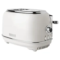 Stylish 2-slice stainless steel toaster with extra-wide slots for thick bread slices and bagels. Plug: standard 2-prong...