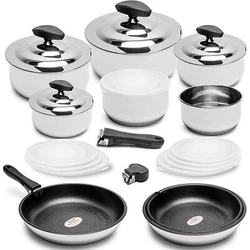 Batterie de Cuisine Induction, Poignée Amovible, 24 Pièces, Acier inox Empilable Callaway Frankfurt. 24 PIÈCES :...