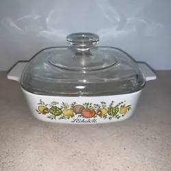 Vintage Corning Ware Spice of Life LEchalote A-1-B Casserole Dish 1 Liter W/Lid. Lid reads Pyrex A/C