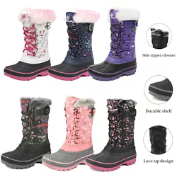Knee high snow boot faux-fur trim with adjustable buckle closure. ♢ Knee High. ♢ Over The Knee. Girls Boys Kids...