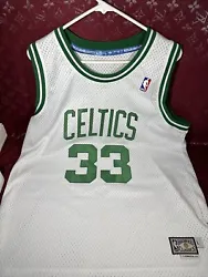 Size: Large +2 lengthTeam: CelticsPlayer:Larry Bird #33Condition: Good usedSmall stains pictured on front