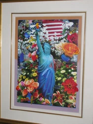 Peter Max original mixed media painting with acrylic titled Land of the Free Home of the Brave. This painting stands...