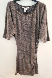 Ruched at the Waist. with Gold Sparkle. Max Studio. Round Neck. Black and Gray. 3/4 Sleeve.