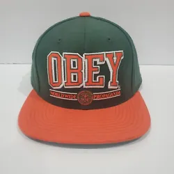 OBEY Posse World Wide Propaganda Snapback  Hat Orange Green Shepard Fairey. worn only a handful of times. excellent...