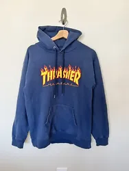 Thrasher Sweatshirt Adult Small Navy Hoodie Skateboarding Sweater Streetwear. In good used condition. See photos for...