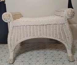 Vintage Pier 1 Rattan Wicker Vanity Stool Desk Jamaica Collection with Cushion. Quality made. Excellent Condition....
