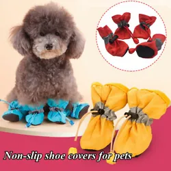 4PCS Dog Shoes. The elastic is easy to wear and firm.Safety reflective strip design makes it safer to travel at night....