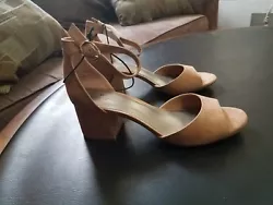 Worthington Brown Open Toe Block Heel Sandals with Ankle Strap, Size 7.5.