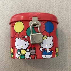 Vintage 1990 Hello Kitty Pink Metal Tin Coin Bank, Sanrio, Made in Japan.