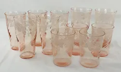 Vintage Bartlett Collins Frosted Grape Vine Glassware Pink Swirl Set of 11I do believe these are Barlett CollinsIn good...