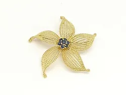 Tiffany & Co Sapphire Flower Pin/Brooch made in 18KT yellow gold. Hallmarked 