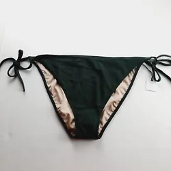 Shade & Shore cheeky string bikini bottom in textured dark green.