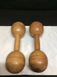 Pair of 2 Vintage Wood Narragansett Machine Co.1 Lb Wooden Dumbbell Weight.