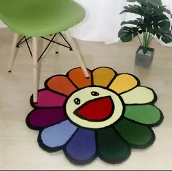 Takashi Murakami Multicolored rug - Inspired Floral Designs - Handmade - Bedroom.