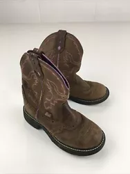 Justin Gypsy L9903 Womens Western Leather Boots Brown & Pink Sz 5.5 B.