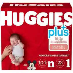 Huggies Plus Newborn Diaper Starter Kit. Includes: 104 Newborn and 22 Size 1 Diapers. Fragrance Free, Lotion Free,...