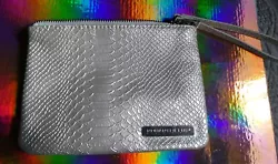 Textured Faux Snake Skin. Silver Exterior / Pink Interior.