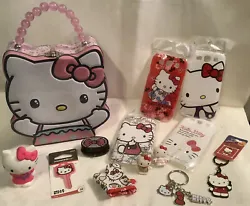 Vintage Hello Kitty Tin Purse Lunchbox Keychains Key Blank Novelty Lot. Includes two keychains, a key blank, 3 little...