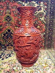 Antique chinese nice cinnabar lacquer vase, perfect conditions, see the photos, size 23 cm tall.