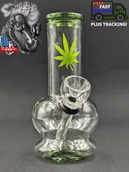 Stem: 2 in / 50 mm. Material: Glass. Color: Clear/Green. Pictures of the Box. Height: 5 in / 127 mm.