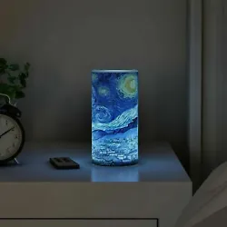 Scented Starry Night LED Candle Remote Timer Flickering Flameless Van Gogh Art.