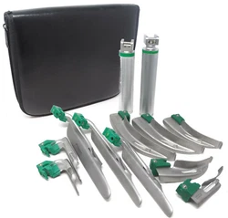 Airway Intubation Deluxe Kit - Set of 5 Curved + 5 Straight Blades with Light Source & 2 Handles First Responder Kit in...