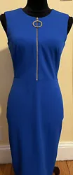 Calvin Klein Womens Size 2 Royal Blue Sleeveless Sheath Dress Gold front zipper. Zip up back. EUC.Please reach out with...