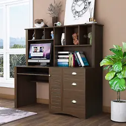 The computer desk features a hutch and open shelves to hold your books and other essentials, which leaves plenty of...
