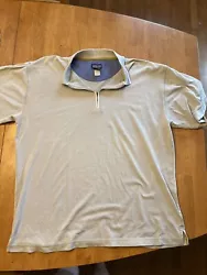 Patagonia Mens Taupe Organic Cotton Blend 1/4 Zip Short Sleeve Polo Shirt Large.