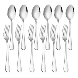 This set of 12 piece stainless steel tableware has a shiny mirror finish 6 spoons and 6 forks are of strong structure,...