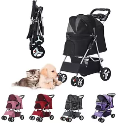 3 4 Wheel Foldable Cat Dog Puppy Pet Stroller with Storage Basket Cup Holder. - Large undercarriage. Its perfect for...