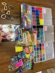 rainbow loom rubber bands lot. Includes loom, 3 cases of rubberbands, several unopened bands, a rubber band jewelry...