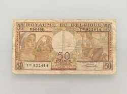 Billet Trésor Belgique 50 Francs du 03/04/1956 no 822414. Pliures, salissures, fentes