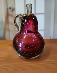 VTG Murano Glass Aubergine Purple Pear Controlled Bubble  Gold Flecked Paperweight. Figure. Bullicante method.  ...
