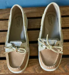 These Sperry top-sider boat shoes are leather and fabric and are in excellent condition!