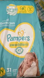 Pampers Swaddlers Diapers - Newborn 31 Count.